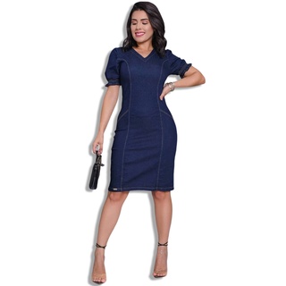 Vestido Moda Evangélico Jeans Leve Feminino Longo Amália