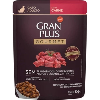 Ração Úmida GranPlus Sachê Gourmet Carne para Gatos Adultos 85g
