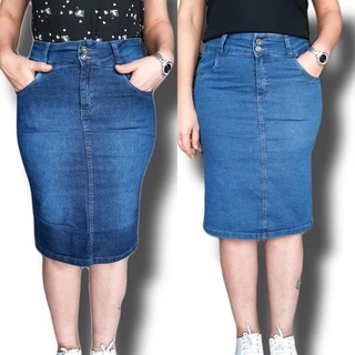 saia jeans cintura alta lançamento 2022 moda evangélica cód.1505