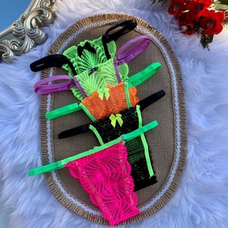 kit 4 calcinhas neon color rendadas lingerie sexy