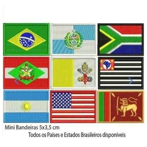 Patch Bandeira Bordado Brasil, Paises Kit C/8 Bandeiras