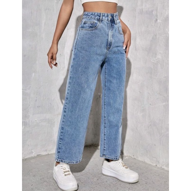 Calça Jeans Feminina Shein Wide Leg 100% Jeans Feminina Tecido Grosso  Premium