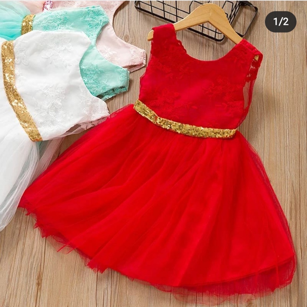 Vestido infantil sale vermelho com dourado