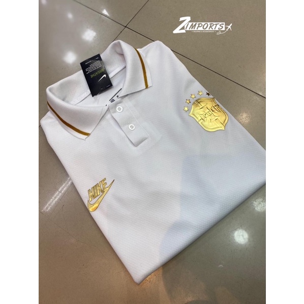 Camiseta De Time Selacao Brasileira Brasil Polo Branca | Bordado Dourado | Envio Imediato