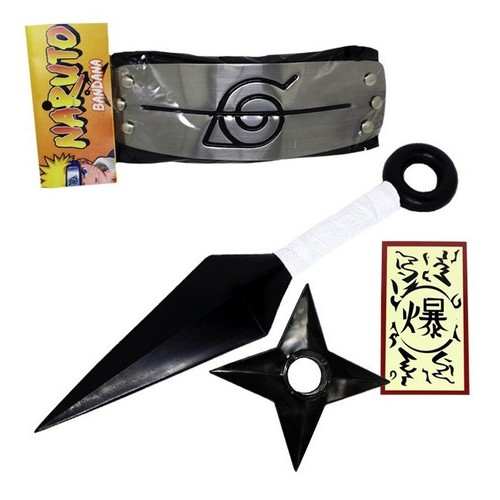 Kit Naruto Acessórios C/ 6 Shurikens 6 Kunais E 1 Bandana