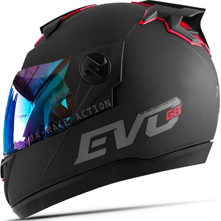 Capacete Moto Pro Tork Fechado Preto Fosco Evolution 788 G8 Evo + Viseira Esportiva Camaleão