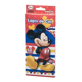 Lápis de Cor 12 Cores Sextavado Molin Mickey