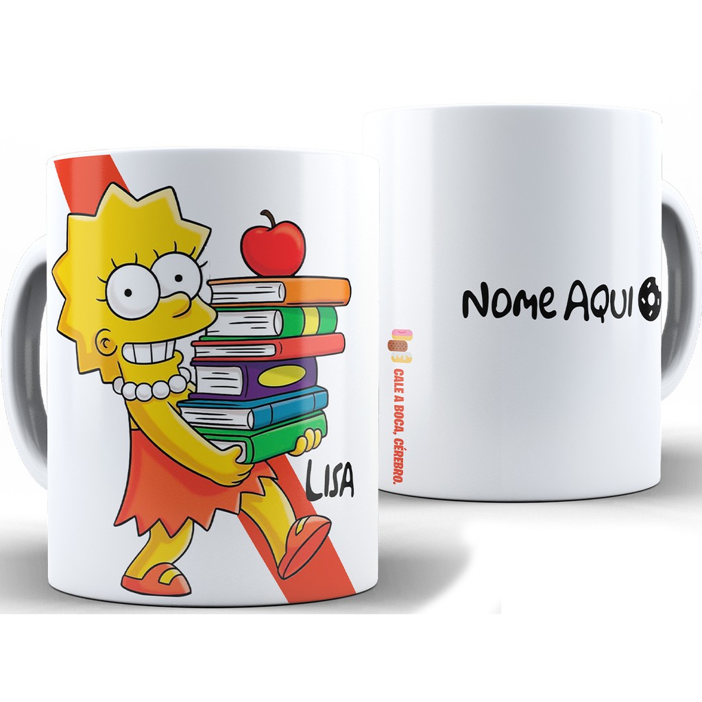 Caneca Lisa Personalizada Com Nome + Caixa - Xícara 325ML Porcelana Super Branca Cerâmica Simpsons