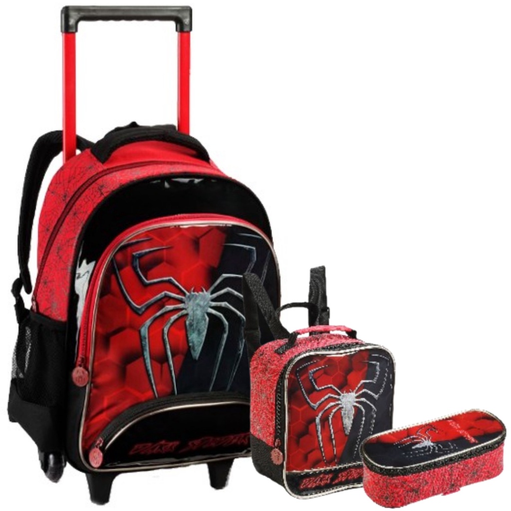 Mochila de Rodinha Infantil Masculina Aranha com Lancheira Estojo