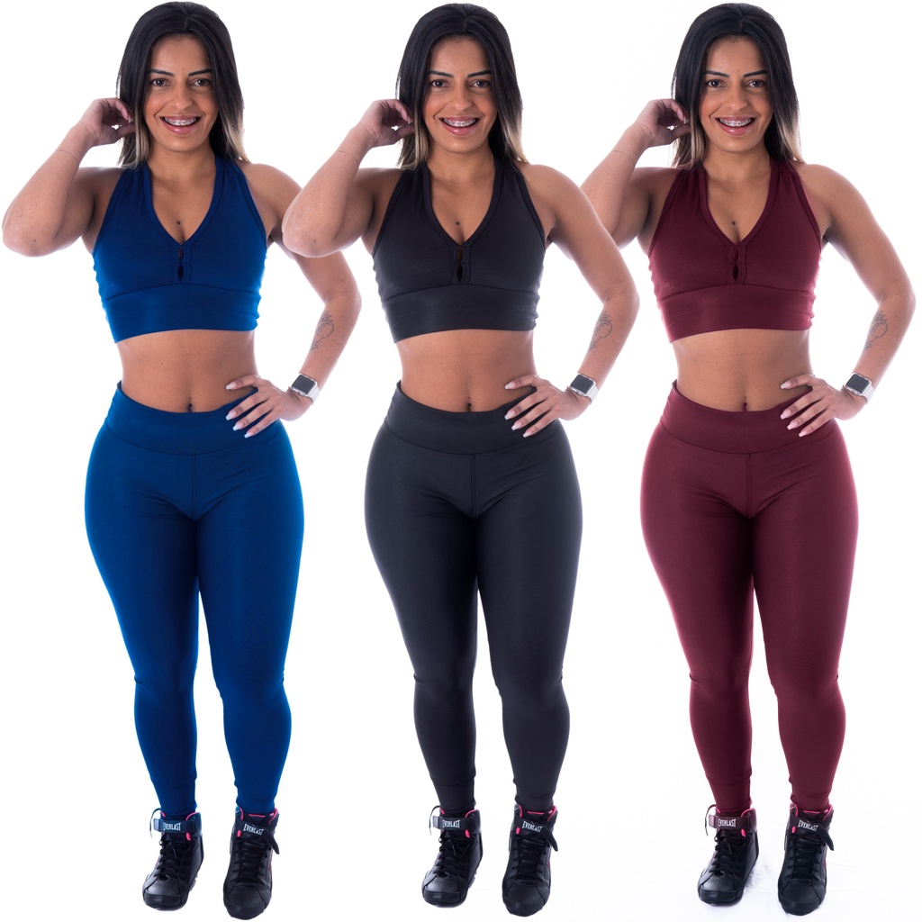 Kit Conjunto Fitness Feminino Roupa Academia Legging E Top