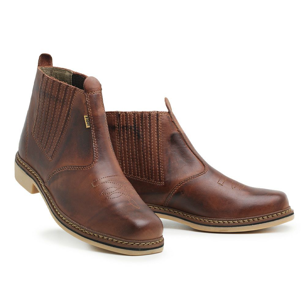 Botina Country Masculino Rodeio Texana Couro Bovino Legitimo Solado ...