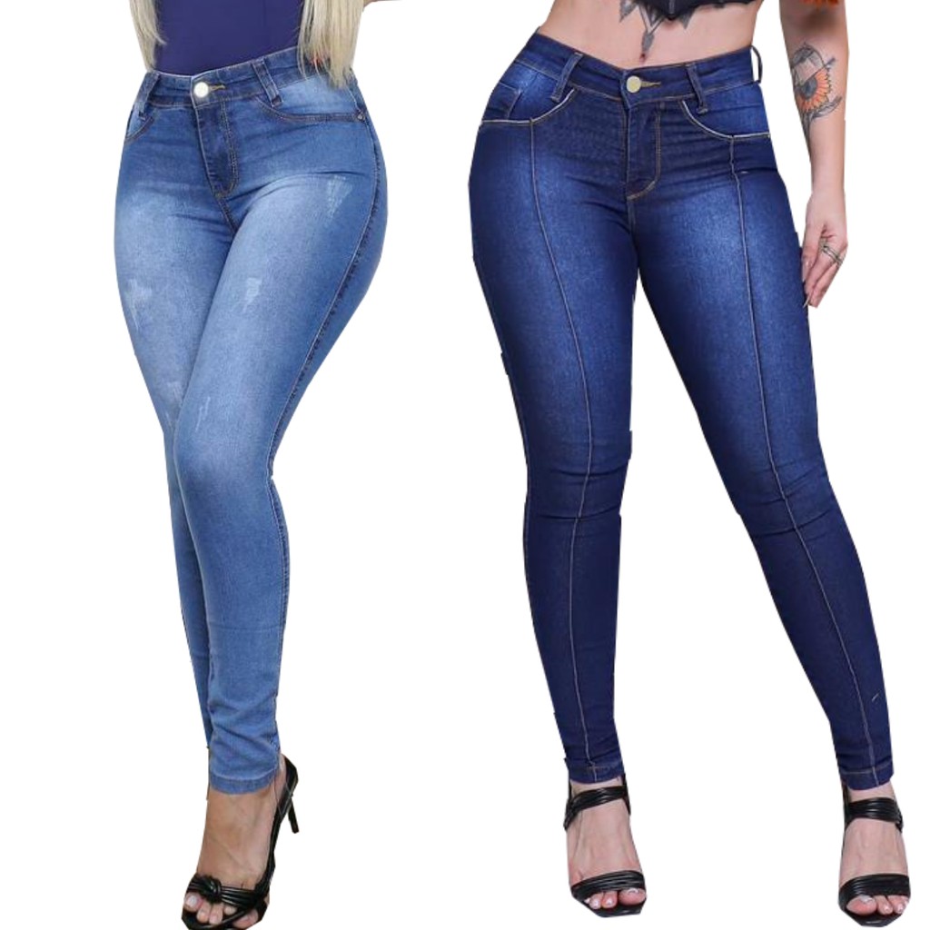 Calça Skinny Feminina Jeans Cós Alto Levanta Bumbum C/ Lycra