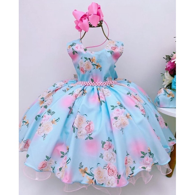 Vestido azul best sale com flores rosa