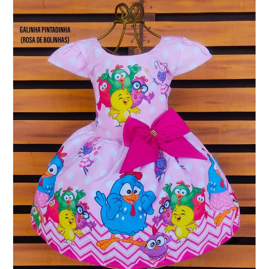 Vestido infantil sale tema galinha pintadinha