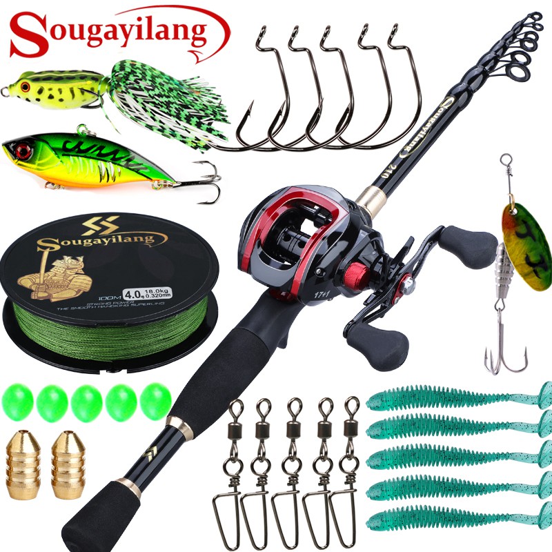 Sougayilang 1.8-2.4m Portable Telescopic Casting Fishing Rod and 17+1bb  7.2:1 Gear Ratio High Speed Fishing Reel Fishing Tackle