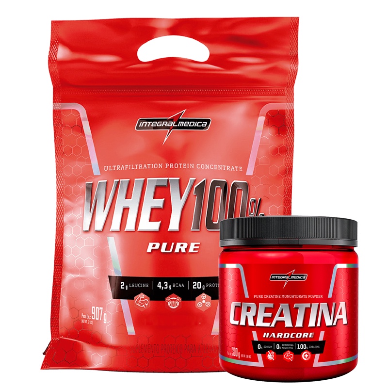 KIT 100% Pure Whey Protein 907g Baunilha + Creatina 300g Pura Monohidratada – Integralmedica