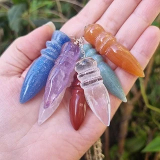 Pêndulo Egípcio para Radiestesia Pedra Natural Diversas Opções Ametista Quartzo Cristal