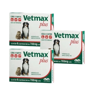 Vetmax Plus 700mg Vetnil 4 comp. Cães e Gatos Kit com 3