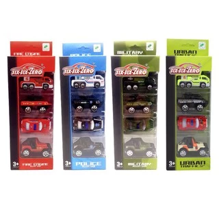 kit Carrinho de Ferro Mini Série City 4 Modelos Bombeiro / Urbano / Militar / Policia