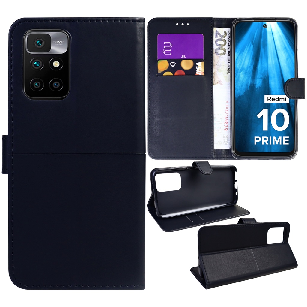 Capa Capinha Carteira + Película Vidro compativel Redmi 10 Prime 6.5 ...