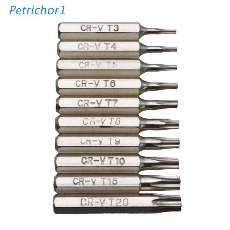 PETR 10PCS CR-V Torx Screwdriver Bits Set T3 T4 T5 T6 T7 T8 T9 T10 T15 T20 Mobile Repair Bit Plum Blossoms Repairing Head