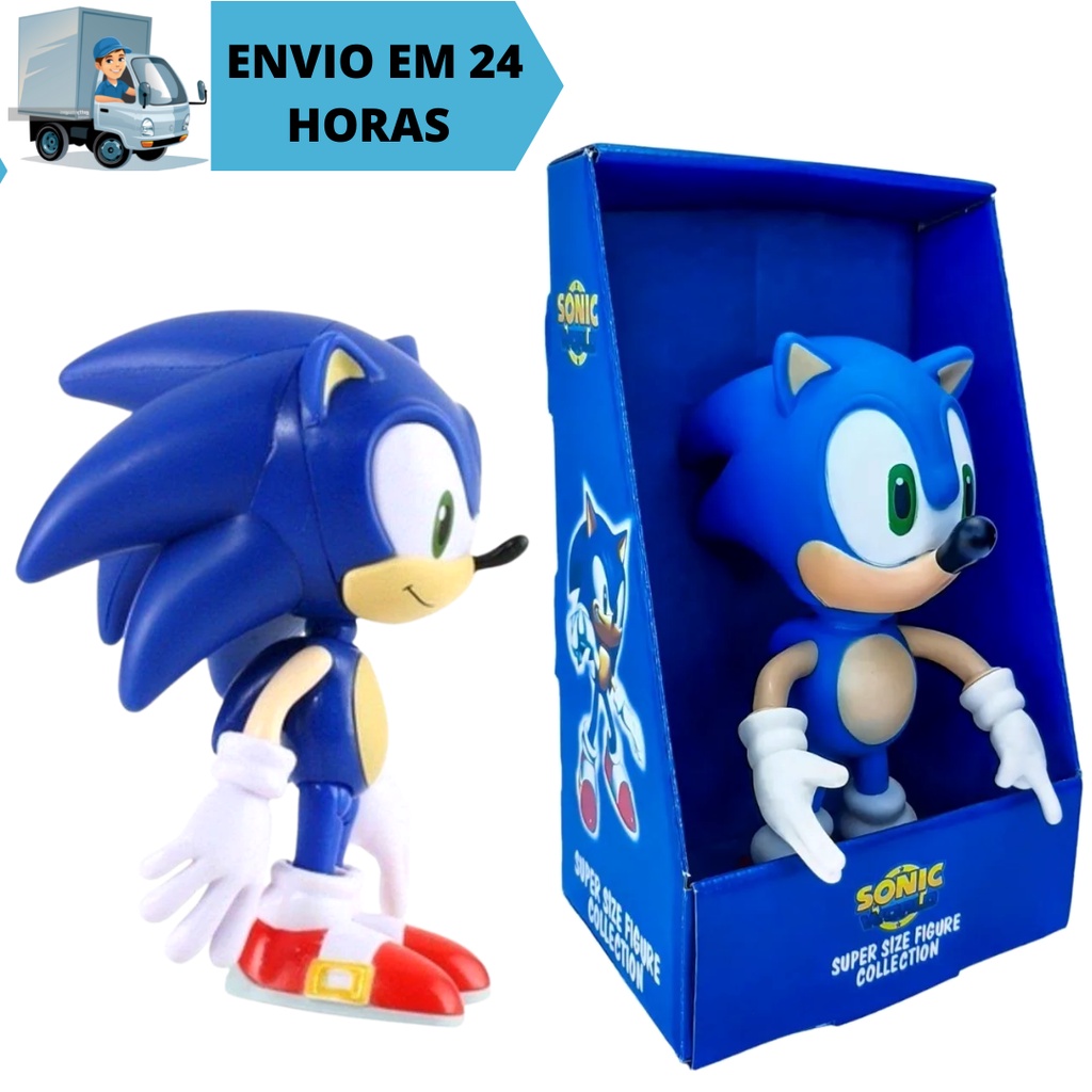 Boneco Sonic - Azul, Amarelo, Preto, Vermelho e Rosa - 14cm