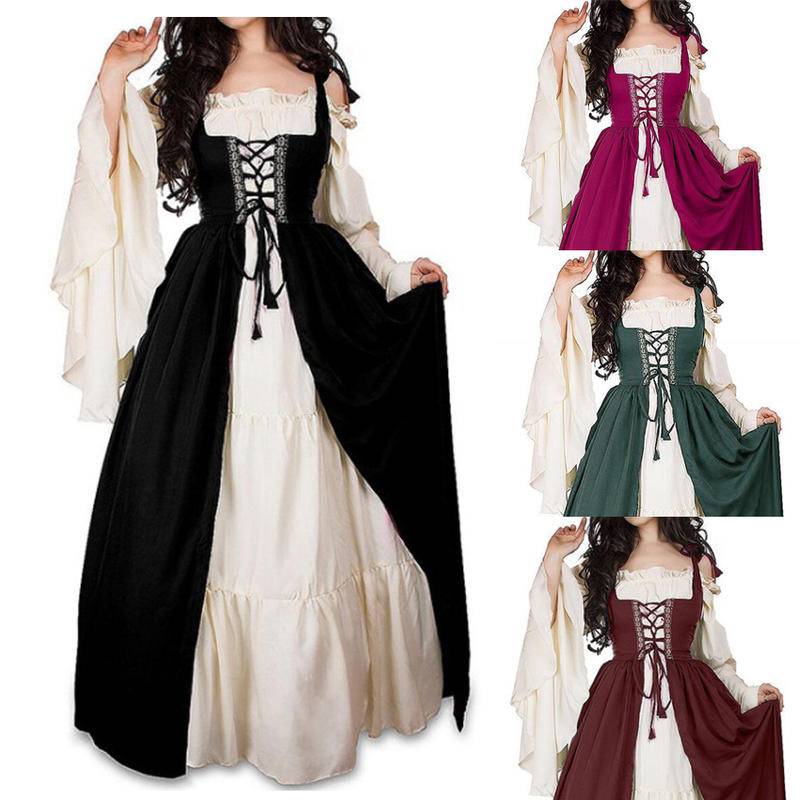 2022 novo halloween feminino medieval cosplay trajes gótico retro victoria  idade média carnaval manga longa vestido