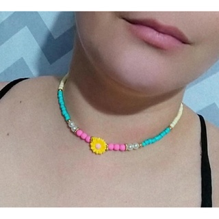 Colar Miçangas Coloridas Gargantilha Verão Indie Kid Aesthetic Colar moda praiana