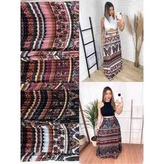 saia longa plissada moda feminina borboleta cod 011
