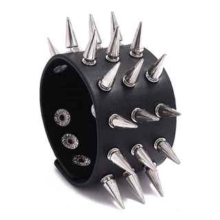 Punk Jóias Três Linhas Spikes Rebite Stud Ampla Cuff Couro Gothic Rock Men Pulseira De Presente