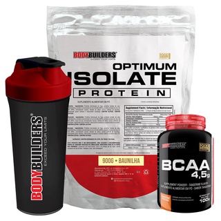Kit Optimum Isolate Whey Protein 900g, BCAA 100g, Coqueteleira - Bodybuilders