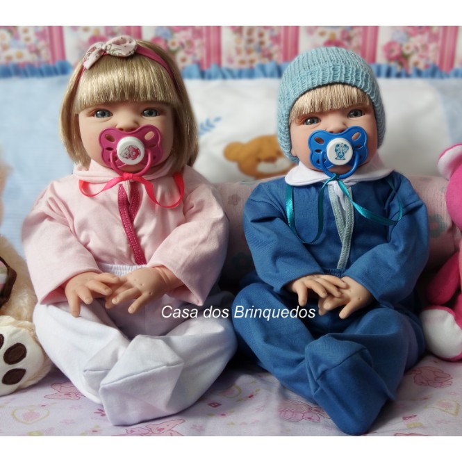 2 Bebes Reborn Casal Gemeos 100% Silicone Menino Menina Bolsa Acessórios