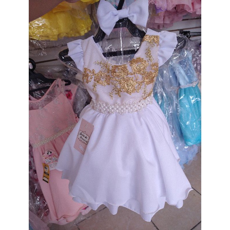 Vestido de festa infantil branco clearance com dourado