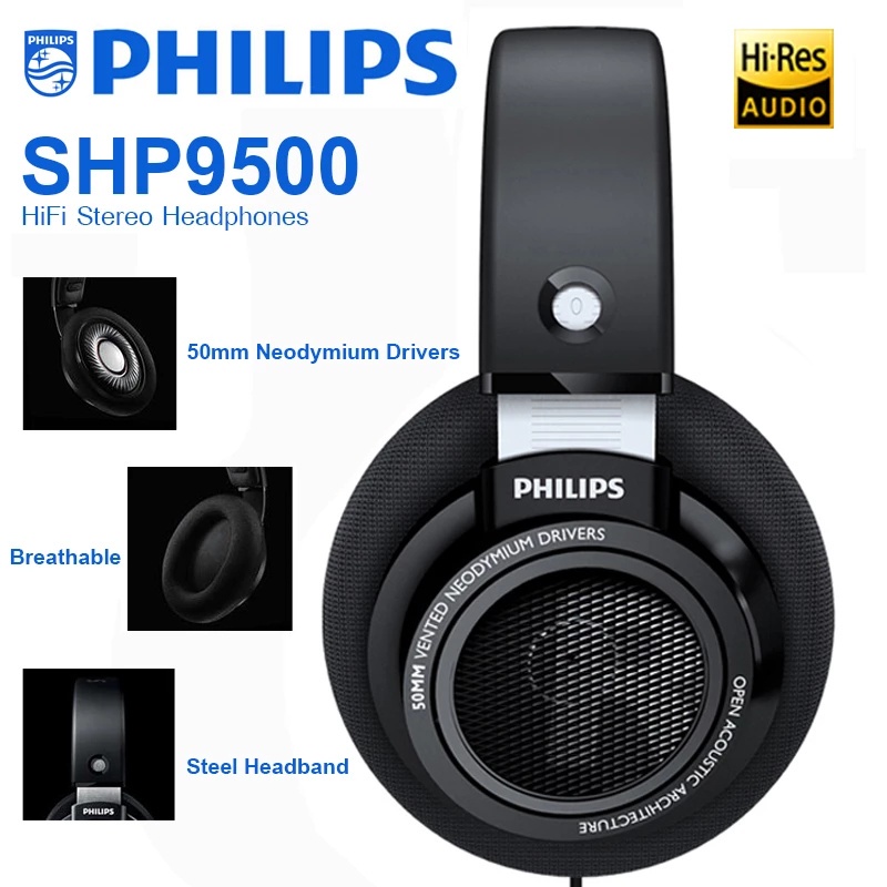 Philips SHP9500 50mm Neodímio Aberto Rosto Fones De Ouvido De Alta Fidelidade De Som Speaker Fone Com Cancelamento De Ruído Online