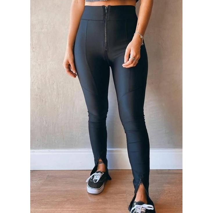 Calça legging com ziper na sale barra