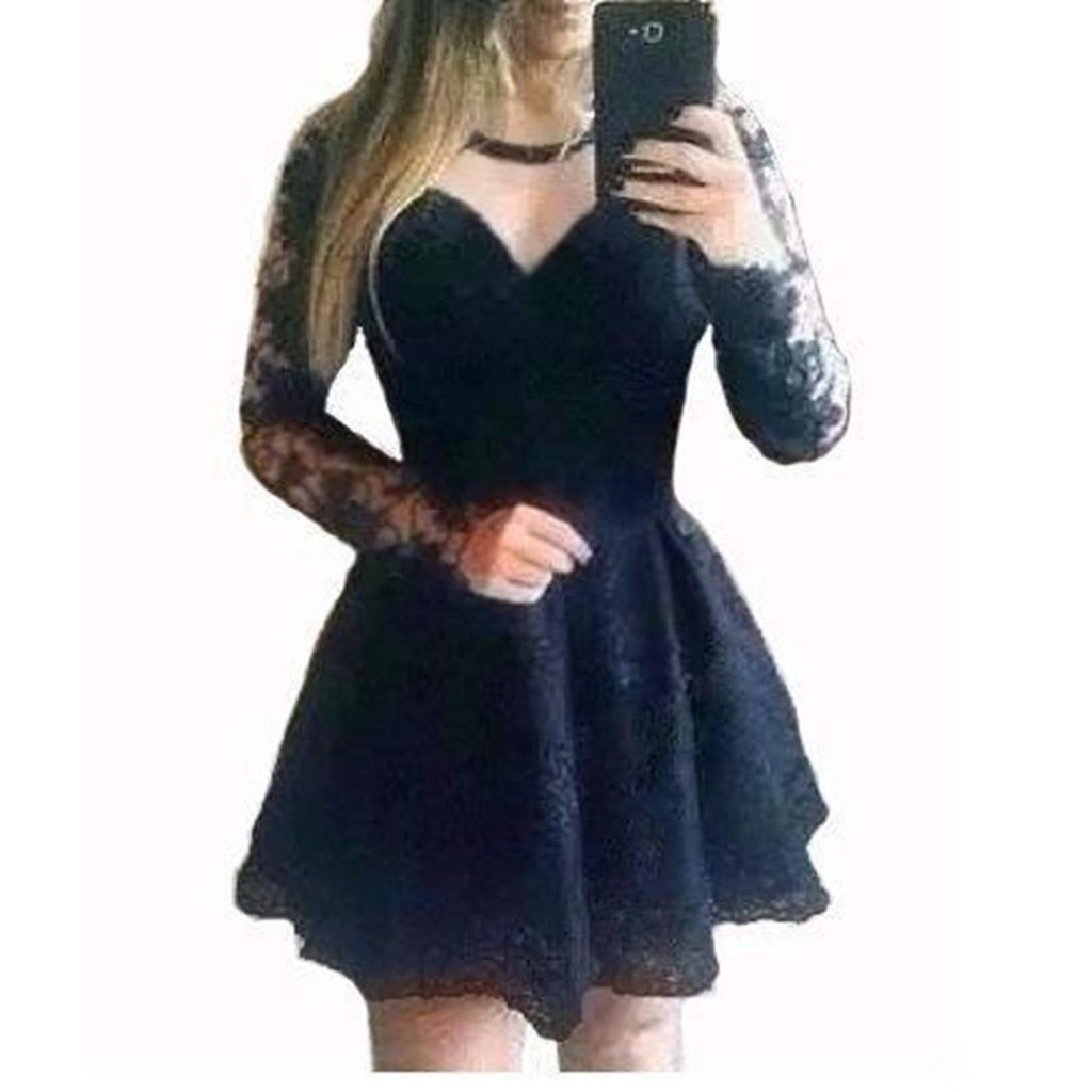 Vestido curto rodado manga hot sale longa