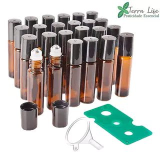 Frasco Vidro Âmbar Roll On 10mL Vidro Grosso (10 Unidades) + Abridor e Funil