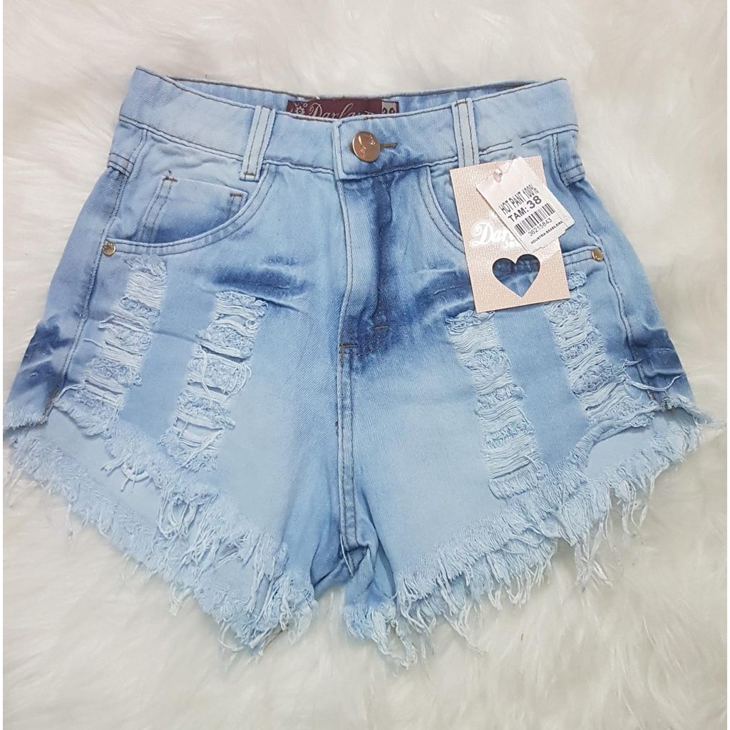 Short Jeans Cintura Alta Feminino Desfiado Roupas Femininas - R