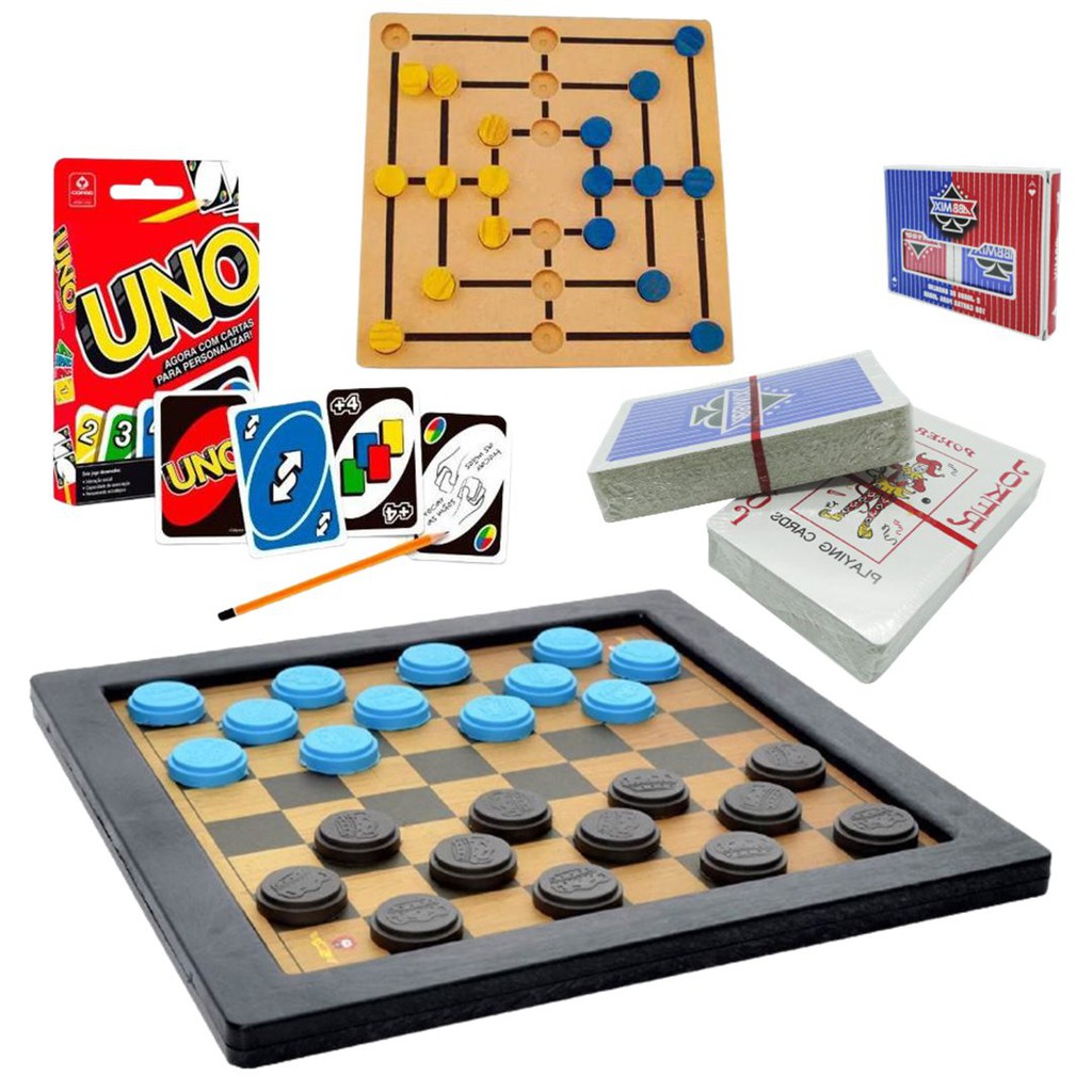 Kit Baralho Duplo De Plástico + Uno Jogo De Cartas