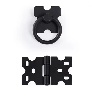 Kit 16 unidades 8 Dobradiças mexicana + 8 Puxador argola rustico preto