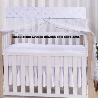Mosquiteiro Avulso Para Berço Americano Branco Bordado Gotas Azul em Oferta na Shopee