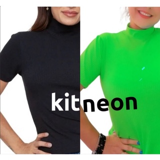 Combo 2 peças t-shirt malha canelada gola alta