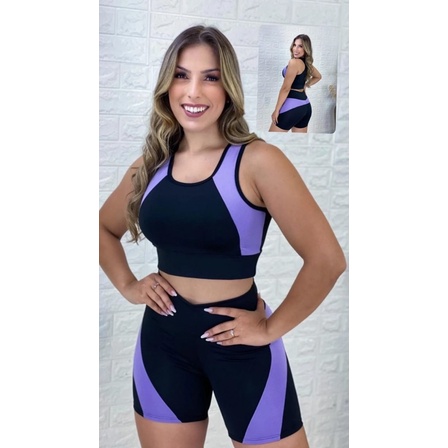 Conjunto Academia Top e Short Cintura Alta Suplex Fitness