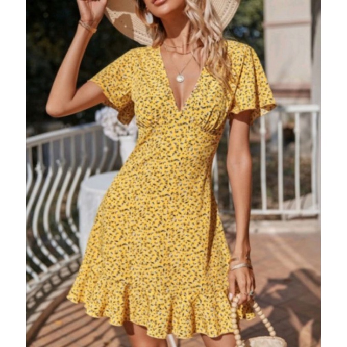 Vestido sales amarelo florido