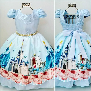 Vestido Infantil Cinderela Princesa Da Disney Azul Renda E Pérolas Para  Festa De Aniversário