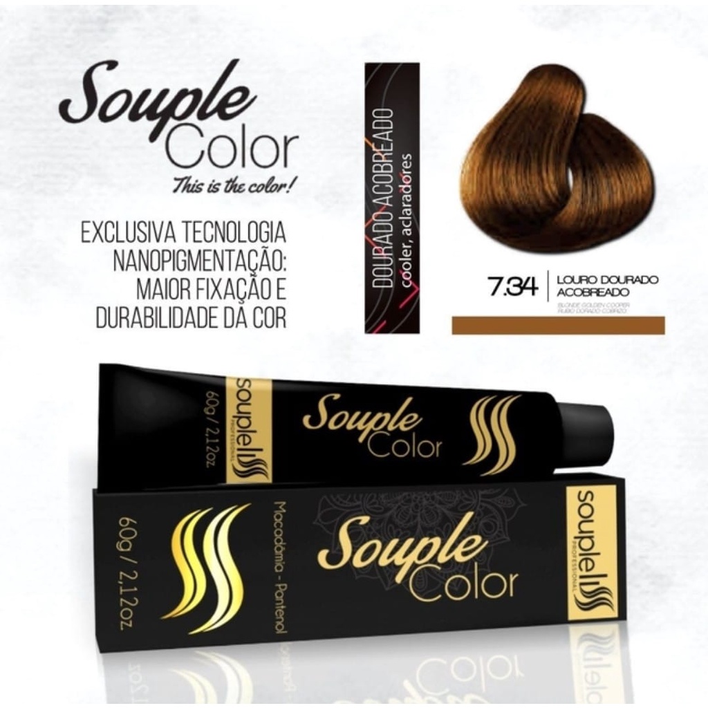 Coloração 7.34 Louro Dourado Acobreado - Profissional Soupleliss Color ...