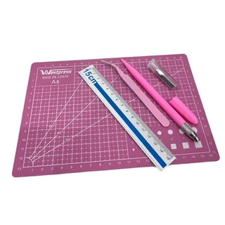 Kit de Corte e Precisão com Base de Corte 22x15 A5, Régua, Estilete e Pinça Westpress