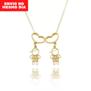 Colar Filhos Dois Meninos Banhado Ouro 18k