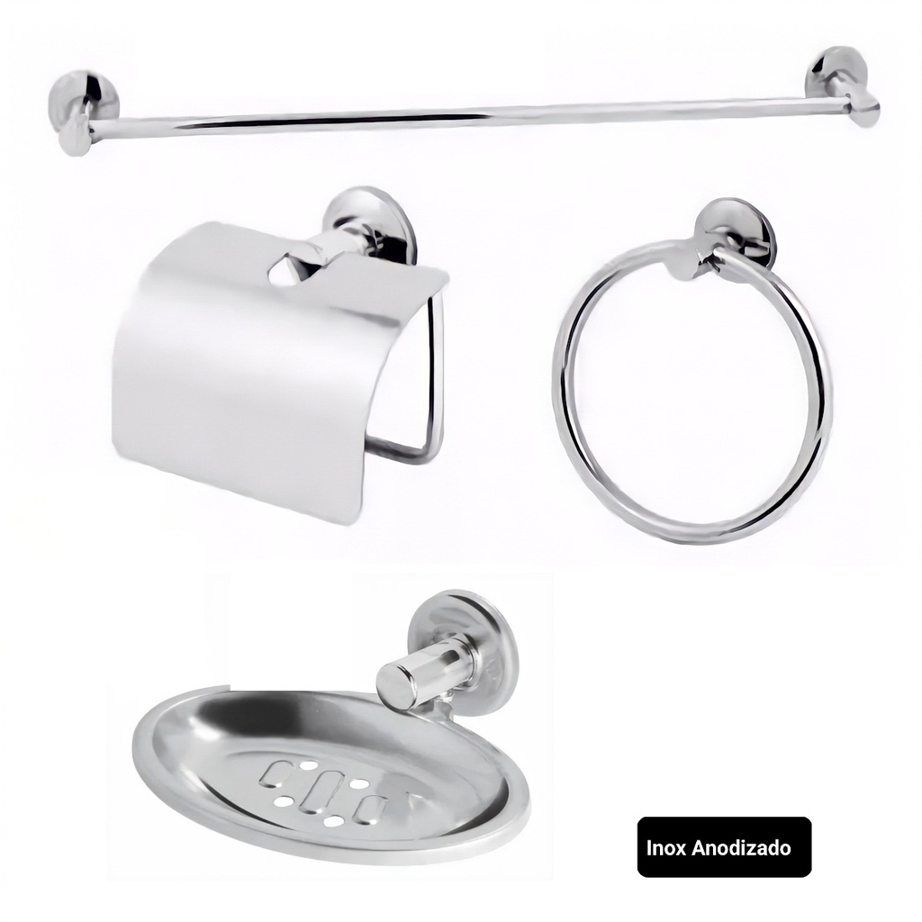 🔥🔥 ( SUPER OFERTA ) Kit Banheiro acessórios 4 peças Stander contendo Saboneteira + Papeleira com tampa + Porta Toalha Banho + Porta Toalha Argola