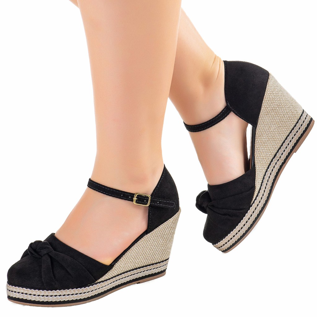 Sandalias Femininas Anabela Preta Salto Alto Espadrille Trança Sola  Emborrachada Leve Macia Lançamento Promoção